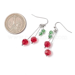 Вишневые стеклянные серьги-подвески EJEW-JE06345