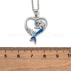 Женские ожерелья с подвеской в виде сердца русалки из латуни и синего кубического циркония&nbsp;NJEW-C067-04P
