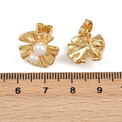 Серьги-гвоздики с цветком из латунного АБС-пластика EJEW-L275-12G-02