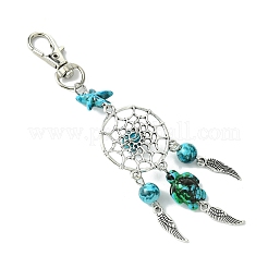 Тканая сетка/паутина с подвесными украшениями из перьевого сплава HJEW-JM02139