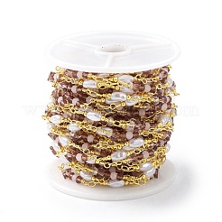 Цепи из латуни со стеклянными бусинами и бусинами из искусственного жемчуга из АБС-пластика CHS-P016-39G-05