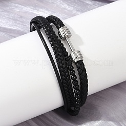 Плетеные черные браслеты из микрофибры и кожи BJEW-D304-03P