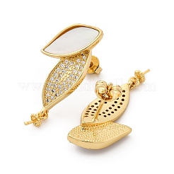 Фурнитура для серег-гвоздиков из латунных ракушек с микропаве из кубического циркония KK-D363-09G