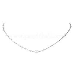 Женские ожерелья-скрепки из натурального жемчуга и нержавеющей стали 304&nbsp;NJEW-JN05822-01