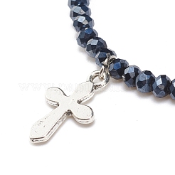 Стеклянный круглый браслет из бисера стрейч с подвеской из сплава для женщин&nbsp;BJEW-JB08509