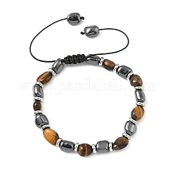 Браслеты из плетеных бусин из натурального тигрового глаза и немагнитного синтетического гематита для мужчин и женщин&nbsp;BJEW-Z148-08P-04