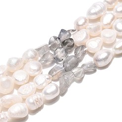 Натуральные самородки лабрадорита и нити бусин из натурального культивированного пресноводного жемчуга PEAR-N023-01A-17