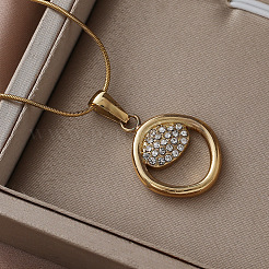 Женские ожерелья с подвеской в виде кольца из нержавеющей стали 304 с кристаллами и стразами&nbsp;AQ7220