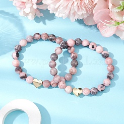 2шт. браслеты из натуральной розовой зебровой яшмы с бусинами BJEW-JB11192
