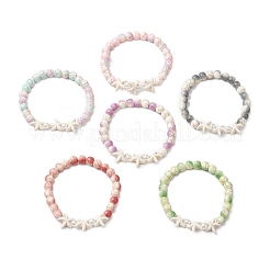 Браслеты из синтетических бирюзовых бусин с эффектом запекания в виде морской звезды для женщин BJEW-JB11767