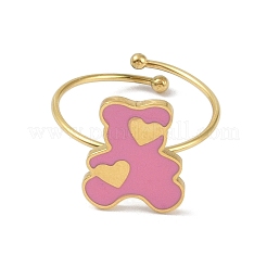 Ионное покрытие(ip) медведь с сердцем кольцо из нержавеющей стали 304 с эмалью RJEW-A038-11G