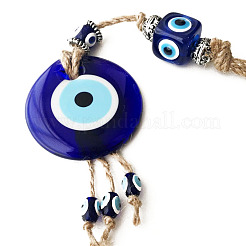 Плоская круглая подвеска со стеклянной кисточкой от сглаза EVIL-PW0002-17