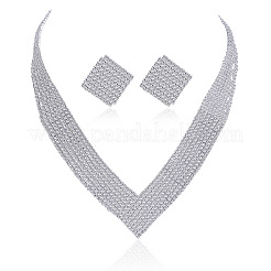 Комплекты из цепочек и серег-гвоздиков из сплава ромбов со стразами FS-WG17625-01