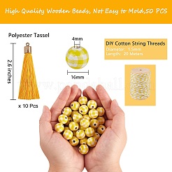 50шт натуральные деревянные бусины с рисунком тартан&nbsp;DIY-SZ0003-11C