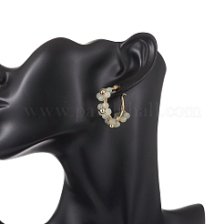 Серьги-кольца из цветочной латуни и натурального зеленого авантюрина&nbsp;EJEW-TA00781-03