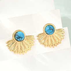 Серьги-гвоздики из нержавеющей стали 304 с синтетической бирюзой для женщин&nbsp;EJEW-U046-17B-G