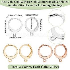 60 шт. 3 стиля фурнитуры для сережек с застежкой-молнией из нержавеющей стали 304&nbsp;STAS-BBC0008-30D