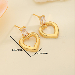 Серьги-гвоздики в форме сердца из латуни с прозрачным кубическим цирконием&nbsp;QP9480