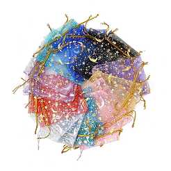 50 шт. 10-цветные подарочные мешочки для хранения из органзы с завязками и золотым тиснением в виде луны и звезд ABAG-FS0001-11