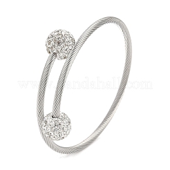 Браслеты-манжеты из нержавеющей стали 304 и полимерной глины с круглыми бусинами из кристаллов и страз BJEW-M042-06P