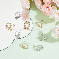 8 шт. 2-цветная фурнитура для сережек-гвоздиков из латуни в форме пончика с кубическим цирконием AJEW-GO0001-47