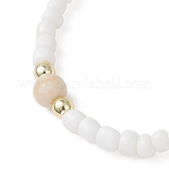 Эластичные браслеты из натуральных окаменелостей и круглых стеклянных бусин для женщин&nbsp;BJEW-JB13308-01