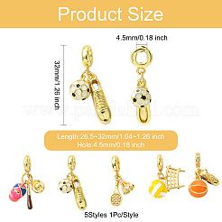 5 шт. 5 стиля подвески-шармы с подвесками в виде спортивного мяча из латуни и эмали в европейском стиле&nbsp;KK-CJ0003-89