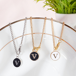 Плоские круглые подвески из эмалевого сплава с буквами&nbsp;AJEW-AB00184-22