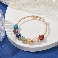 Браслет-манжета с бисером из натуральных и синтетических драгоценных камней BJEW-JB09592