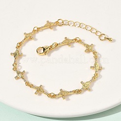 Крест из прозрачного кубического циркония с браслетом из цепей из натуральных звеньев&nbsp;BJEW-G773-05G