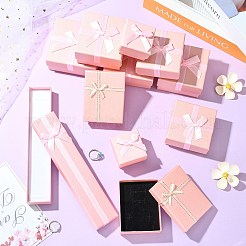 12 шт. 6 стиля прямоугольные квадратные бумажные коробки для хранения комплектов ювелирных изделий с бантом&nbsp;CON-CJ0001-27