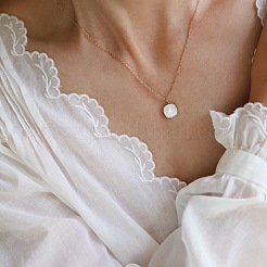 Ожерелья из нержавеющей стали 304 с квадратной подвеской в виде ракушки из натурального белого камня для женщин&nbsp;FS-WG6BD04-01