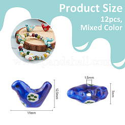 12 шт. фарфоровые бусины ручной работы с принтом&nbsp;PORC-DC0001-10