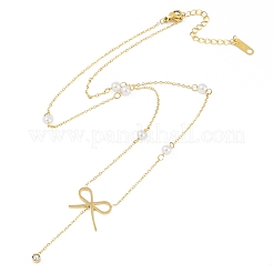 Ионное покрытие (ip) 304 нержавеющая сталь кристалл горный хрусталь бант кулон ожерелья для женщин&nbsp;NJEW-K276-24G