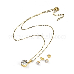 Комплекты ювелирных изделий из нержавеющей стали с вакуумным покрытием 304 и 201 с кубическим цирконием SJEW-F146-02G-01