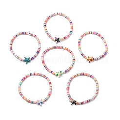 Браслеты ручной работы из полимерной глины хейши и синтетической бирюзы с морскими звездами для женщин&nbsp;BJEW-JB12168