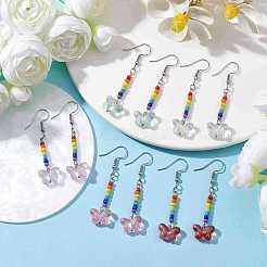 Стеклянные серьги-бабочки с подвесками EJEW-JE05589