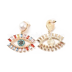 Серьги-гвоздики со стразами и акриловым жемчугом EJEW-J045-01KCG