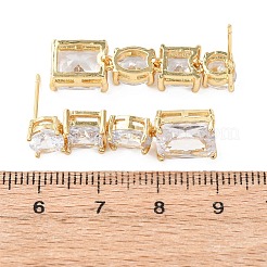 Прямоугольные серьги-гвоздики из латуни с микропаве и цирконием&nbsp;EJEW-C174-06G-01