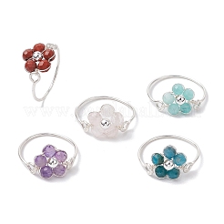 Кольца из натурального радужного лунного камня/аметиста/розового кварца/красной яшмы/апатита/амазонита&nbsp;RJEW-JR00881-02