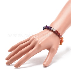 Круглый эластичный браслет из натуральных и синтетических камней и сплавов с бусинами BJEW-JB08572