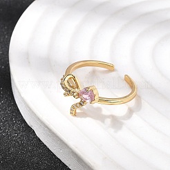 Кольца-манжеты из латуни с розовым паве и прозрачными кубическими цирконами&nbsp;RJEW-P173-01G-02