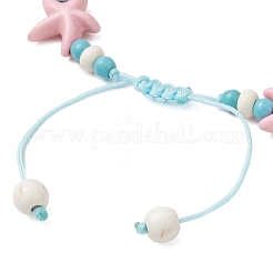 Плетеные браслеты из синтетических бирюзовых бусин с морскими звездами и черепахами для женщин BJEW-JB12130-01