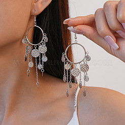 Железные плоские круглые серьги-люстры с кисточками FS-WGE28C0-02