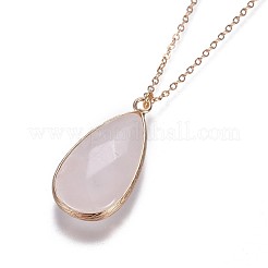 Ожерелья с подвесками из розового кварца в форме капли NJEW-JN02321-03