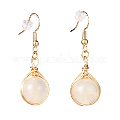 Серьги-подвески из круглых бусин из разных камней EJEW-JE04659