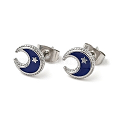 Серьги-гвоздики в виде полумесяца с эмалью и звездой EJEW-A081-09P