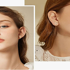 2 пара серег-гвоздиков из латуни с микропаве из прозрачного кубического циркония для женщин&nbsp;EJEW-LP0001-57G