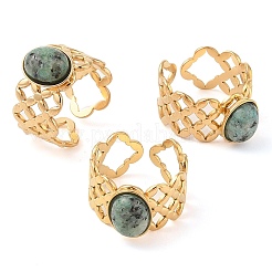 Овальные кольца из натуральных смешанных камней&nbsp;RJEW-Z057-13G