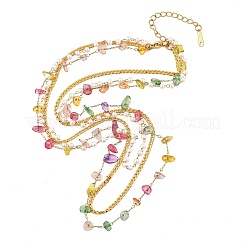 Женские однослойные ожерелья из нержавеющей стали 304 с разноцветной крошкой натурального камня и искусственным жемчугом NJEW-Z061-07G